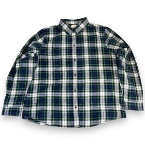 L.L. Bean Womens L Flannel Shirt Relaxed Fit Blue Green 100% Cotton